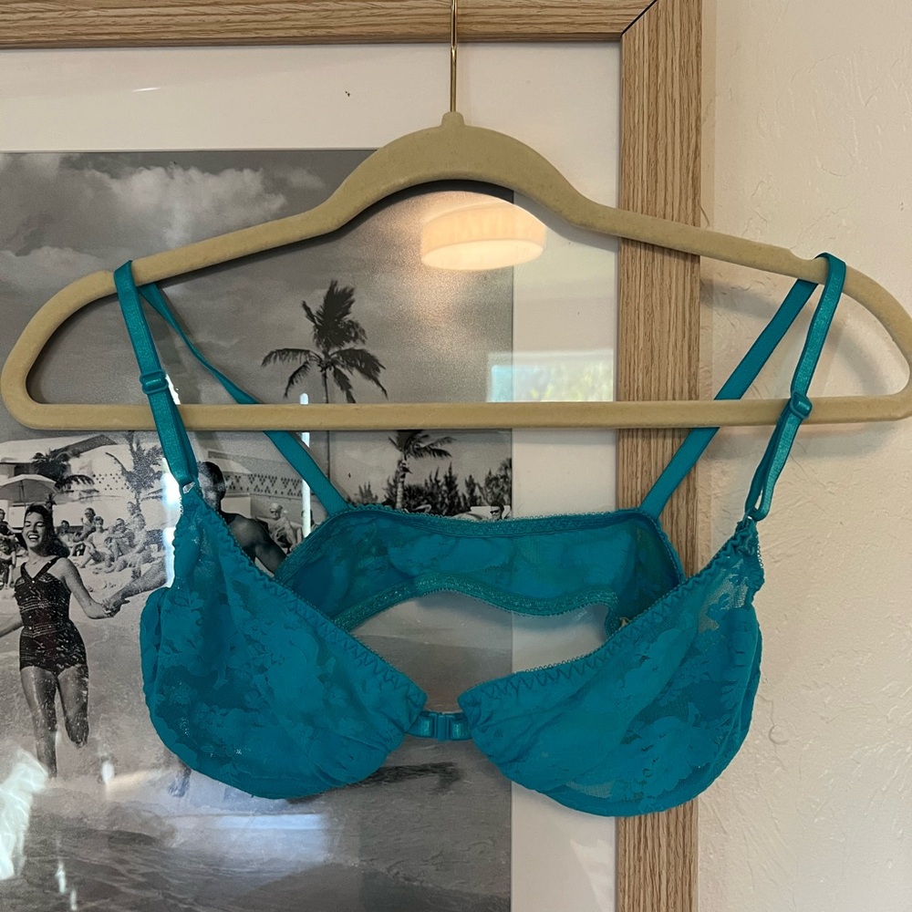 Christian Dior Intimates Lace Bra 36B Blue Turquoise Designer